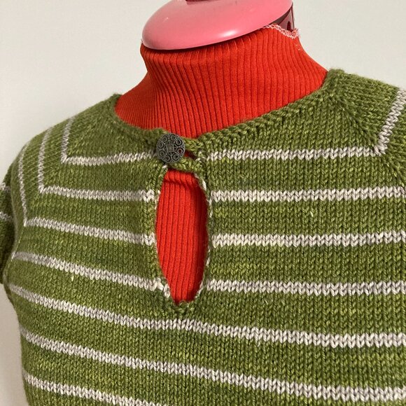 Tee Green & Grey Stripes Hand knit Small - Picture 2 of 10